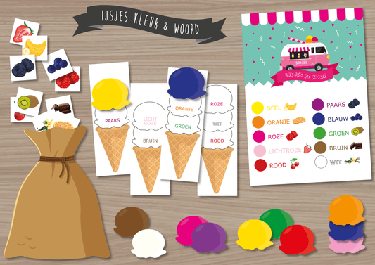 Ijsjes Kleur & Woord Spel - Juf Surya Designs