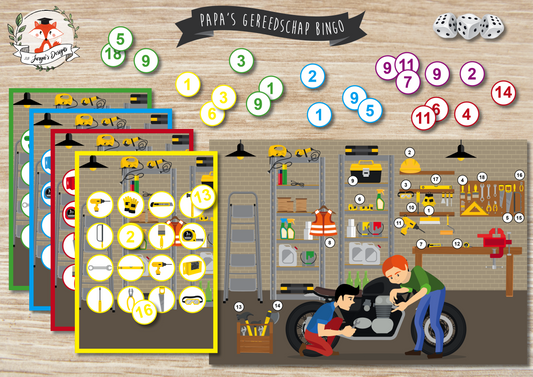 Papa's Gereedschap Bingo - Juf Surya Designs