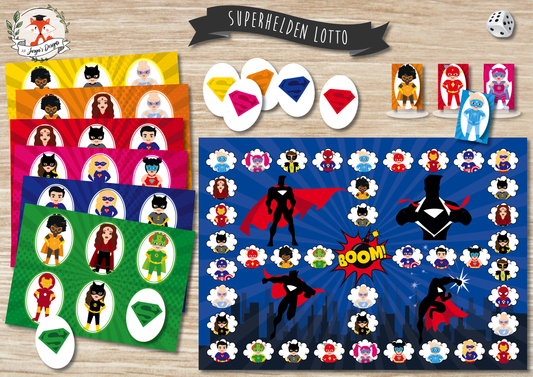 Superhelden Lotto Bordspel - Juf Surya Designs